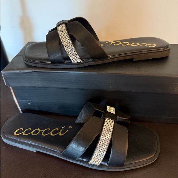 CCOCCI new nib Black Sandals with Sparkling Rhinestone Accent 6.5 7 7.5 8 - Picture 2 of 5